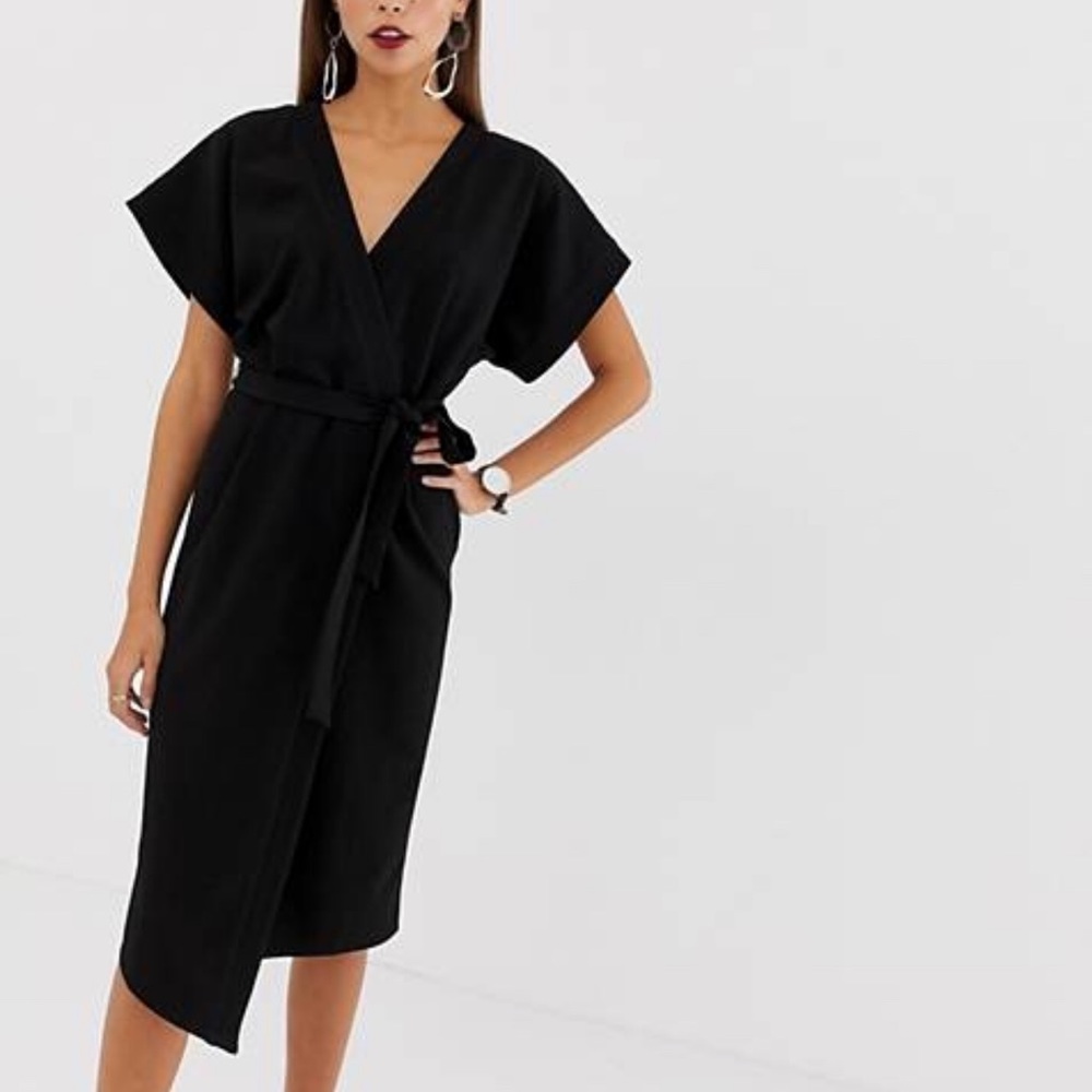 Asos Women's Black V-Neck Causal Wrap Dress